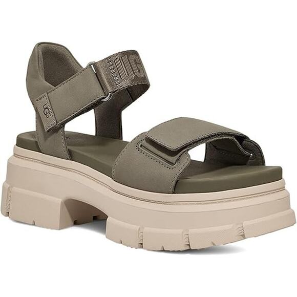 UGG Shoes - UGG Women's Ashton Leather Slip on Platform Sandals, Moss Green Size 11M